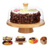 Timboops Home Bamboo Cake Stand with Lid, 6-in-1 Multifunctional Cake Plate, Cake Holder, Serving Tray, Fruit Platter, Salad Bowl, Dessert Table Display & Acrylic Cake Dome Cover
