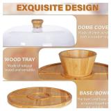 Timboops Home Bamboo Cake Stand with Lid, 6-in-1 Multifunctional Cake Plate, Cake Holder, Serving Tray, Fruit Platter, Salad Bowl, Dessert Table Display & Acrylic Cake Dome Cover