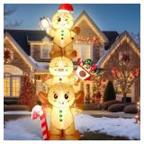 Bencailor 6.56ft Christmas Gingerbread Man Inflatable Outdoor Decorations Gingerbread Signs Blow up Gifts Candy Canes Santa
