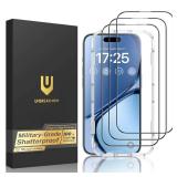 UNBREAKcable 3-Pack Screen Protector for iPhone 15, Double Shatterproof Tempered Glass [Easy Installation Frame] [99.99% HD Clear] [9H Hardness] [Full Coverage] [Case Friendly] for Apple 15 6.1 inch
