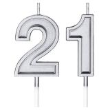 21st Birthday Candles Cake Numeral Happy Birthday Cake Candles Topper Decoration for Wedding Anniversary Celebration Favor(Silver)