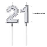 21st Birthday Candles Cake Numeral Happy Birthday Cake Candles Topper Decoration for Wedding Anniversary Celebration Favor(Silver)