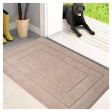 PURRUGS Dirt Trapping Door Mat 24 x 35.5, Non-Slip/Skid Machine Washable Entryway Rug, Dog Doormat, Super Absorbent Welcome Mat for Muddy Wet Shoes and Paws, Beige