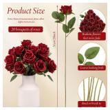 Hotop 20 Pcs Artificial Rose Flowers with Long Stem,Real Touch Silk Realistic Plastic Bouquet Roses Bulk for Home Decor Bridal Wedding Party Table Centerpieces Decorations(Wine Red)