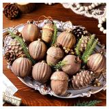 Vertintong 20 Pcs Vintage Christmas Ball Ornaments Neutral Textured Christmas Tree Hanging Decorations with Loop Antique Rustic Distressed Ornaments Decor for Home Farmhouse Xmas Party(Brown)