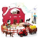 Red Barn Toys for Toddlers 1-3, Farm Animal Figures Playset with Tractor for 2 3 4 5 Year Old Kids, Musical Preschool Montessori STEM Learning Toys, Easter Christmas Birthday Gifts for Boys Girls