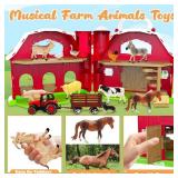 Red Barn Toys for Toddlers 1-3, Farm Animal Figures Playset with Tractor for 2 3 4 5 Year Old Kids, Musical Preschool Montessori STEM Learning Toys, Easter Christmas Birthday Gifts for Boys Girls