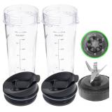 Ninja Blender Replacement Parts Compatible with BL770 BL660 BL663 BL663CO BL665Q BL740, 2 Pack Single Serve Ninja Blender 16oz Cups with Sip & Seal Lids &6 Fins Ninja Blender Blade Assembly *1 lid