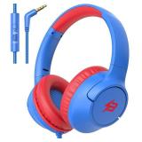 Kids Headphones for School, 85/94 dB Volume Limit, Wired Over Ear Headphones for Kids Boys Girls with Microphone, Foldable Stereo Sound 3.5mm Wired Cord for Kindle Tablet Airplane Travel, Blue