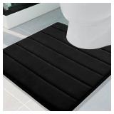 Buganda Memory Foam U-Shaped Contour Toilet Rugs, Non Slip Absorbent, Thick Soft Washable Bathroom Mat, Floor Carpet Bath Rugs Mat for Toilet Base (24 x 24, Black)