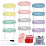 Yomarket 12pcs 4 oz Plastic Containers with Screw Lids, Reusable 1/2 Cup Small Food Storage Containers, Leakproof, Microwave Dishwasher Freezer Safe, with Pen and Brush
