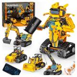 5in1 STEM Robot Building Kits for Kids 6-14, Remote & APP Controlled STEM Excavator/Bulldozer/Crane/Robot Building Toys, 736 Pcs Educational Building Sets for Kids, Erector Sets Gifts for Boys Girls
