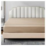 P Pothuiny Satin Fitted Sheet Queen Size, 1 Single Fitted Sheet Only, Extra Soft Deep Pocket Bottom Bed Sheets Mattress Cover Fits 12 to 16, Wrinkle Free, Fully Elasticized (Taupe)