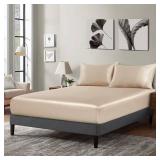 P Pothuiny Satin Fitted Sheet Queen Size, 1 Single Fitted Sheet Only, Extra Soft Deep Pocket Bottom Bed Sheets Mattress Cover Fits 12 to 16, Wrinkle Free, Fully Elasticized (Taupe)