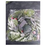 4pk Snowy Pine Christmas Wreath with Gingham Bow Small