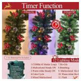 Prelit 50 LED - 9 Ft by 10 Inch Christmas Garland with Lights 12 Modes Timer, Thick 270 Realistic Tips 110 Berries 10 Pine Cone Warm White & Multicolored Lights Xmas Garland for Mantle Stairs Outdoor