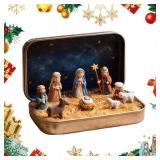 PMDYBY Mini Christmas Nativity Set in a Tin Box, Portable Mini Nativity Scene Set, Handcrafted Pocket Nativity Scene Gift Tin, Perfect for Christmas Decorations and as a Gift for Friends and Family