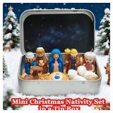 PMDYBY Mini Christmas Nativity Set in a Tin Box, Portable Mini Nativity Scene Set, Handcrafted Pocket Nativity Scene Gift Tin, Perfect for Christmas Decorations and as a Gift for Friends and Family