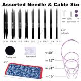 Svartur Interchangeable Circular Knitting Needles Set, with Assorted Circular Knitting Needles and Cables, Accessories and Case, 9 Pairs