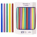 Multi-Colored Deluxe Tapered Hanukkah Menorah Candles for All 8 Nights of Chanukah, 45 Minute Burn Time