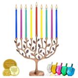 Multi-Colored Deluxe Tapered Hanukkah Menorah Candles for All 8 Nights of Chanukah, 45 Minute Burn Time