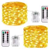 JMEXSUSS 2 Pack Fairy Lights Battery Operated with Remote, Total 200 LED 66ft Battery Powered Christmas Lights, 8 Modes Twinkle String Lights for Bedroom, Indoor Christmas Tree Decor, Warm White