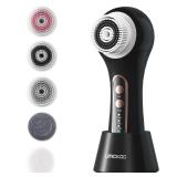 UMICKOO Face Scrubber Exfoliator, Rechargeable Facial Cleansing Brush with 2-Way Rotation & 3 Modes, 30-Day Runtime, 5 Brush Heads for SPA-Level Care, IPX7 Waterproof, Deep Cleaning for All Skin Types