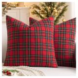 MIULEE Christmas Set of 2 Scottish Tartan Plaid Throw Pillow Covers Farmhouse Classic Decorative Outdoor Square Cushion Cases for Home Decor Sofa Couch 16x16 Inch, Red
