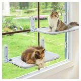 Zoratoo 2PC Cat Window Perch Cordless Foldable Cat Hammock Bed for Window with Metal Frame and Reversible Cover, Large Suction Cups Window Resting Seat for Indoor Cats (Cat Bed, M-2PC)
