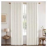 MIULEE Decorative Back Tab Linen Curtains with Geometric Pattern for Living Room Bedroom Farmhouse Rustic Thick Woven Textured Patterned Mudcloth Drapes 72 Inches Long 2 Panels Set, Pure White