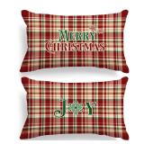 Lanpn Christmas Queen Pillowcase 20x30 Set of 2, Red Joy Christmas Decorative Lumbar Pillow Cases 20 x 30 Long Rectangle Accent Queen Shams Throw Bed Pillow Covers Xmas Cushion Cover 2 Pack