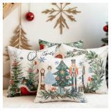 Christmas Throw Pillow Covers 18x18 Set of 4,Merry Christmas Tree Vintage Car Nutcracker Bauble Wreath Beige Xmas Winter Holiday Decorative Pillowcase Farmhouse Home Decor for Sofa Couch