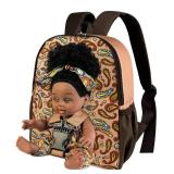 Nice2you Black Baby Doll in Take Along Backpack Carrier, 10in American African Girl Doll for Toddlers and Kids Aged 1-3 2 4 5 Year Old, Backpack for Baby Doll Accessories Storage
