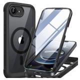 Miracase Magnetic for iPhone 16e Case Full-Body Phone with Built-in Glass Screen Protector, [Compatible with MagSafe] Military Drop Proof 16 E Cover Bumper 6.1 inch, Black