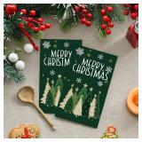 Horaldaily Bulk Count Christmas Disposable Paper Decorative Guest Napkins, Green Merry Christmas Tree Snowflakes Hand Towel for Party Lunch Dinner Kitchen Bathroom Decoration