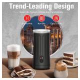 Electric Milk Frother, 4-in-1 Milk Steamer and Frother, 8.1oz/240ml Automatic Warm and Cold Foam Maker, Auto Shut-Off Frother for Coffee, Latte, Cappuccino, Macchiato(Black)