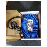 FYPower MultiPieces Air Compressor Accessories kit, 1/4 inch x 25 ft Recoil Poly Air Compressor Hose Kit, 1/4 NPT Quick Connect Air Fittings, 100 PSI Tire Inflator Gauge, Heavy Duty Blow Gun