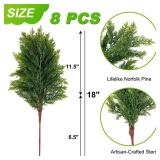 Aurdox 8 Pcs Real Touch Norfolk Pine Branch 18 Artificial Christmas Green Plants Branches, Faux Greenery Pine Stems Fake Cedar Picks for Vase DIY Crafts, Christmas Picks Indoor Home Decor
