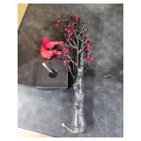 Vintage Glowing Tree with Cardinal, Christmas Cardinal Decorations, Red Bird Trees Lighted Branches, Christmas Tree with Berries for Tabletop Centerpiece Decorations Holiday Party, Indoor Office