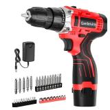 GardenJoy Cordless Power Drill Set: 12V Electric Drill with Battery and Charger, 34pcs Acessories, 3/8Keyless Chuck, 2 Variable Speed, 24+1 Position, Compact Drill Driver Kit for Home & DIY Project