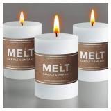 Melt Candle Pillar Candles, 3 Pack - Unscented Candles for Home, Church, Weddings, & More - 3 x 4, White