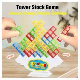 64 Pcs Stacking Tower Game with 22 Cards, Giant Tumble Balance Game for Kids, Family Games for Kids and Adults, Ideal Gifts for Teen Boys & Girls, Party Board Game for Kids 6-12 & Adults
