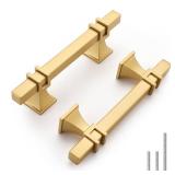 Haliwu MultiPack Gold Cabinet Pulls, 3 inch Brushed Brass Kitchen Handles Square Dresser Drawer Hardware