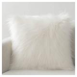Phantoscope Faux Fur Solid Decorative Pillow Cover Fluffy Throw Pillow Mongolian Luxury Fuzzy Pillow Case Cushion Cover for Bedroom and Couch, Off-White 22 x 22 Inches, Pack of 1