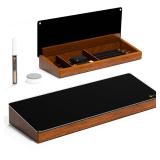 Desktop Black Glass Dry Erase Board with Wood Organizers for Small Office Supplies, Desk Whiteboard with Drawer for Home Office Cubicle, Accessories Included, Yeoux