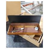 Desktop Black Glass Dry Erase Board with Wood Organizers for Small Office Supplies, Desk Whiteboard with Drawer for Home Office Cubicle, Accessories Included, Yeoux