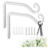FEED GARDEN Hand-Forged Hanging Plant Bracket Iron Wall Hook for Hanging Plant,Bird Feeders, Wind Chimes, Flower Baskets, Lanterns, Yoga Mat, Indoor/Outdoor Use 6 Inch 2 Pack, White