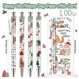 AmazingSpark 100 Sets Dog Christmas Pens Bulk Puppy Ballpoint Pens with Greeting Cards Bookmark Novelty Cute Pet Lover Thank You Gift for Dog Groomer Friend Christmas Birthday Party Favor