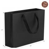 QIELSER 24 Pack Kraft Gift Bags - Extra Large Size, Black Paper Shopping Bags with Ribbon Handles - Wedding, Party, Retail - 16x6x12 Inches