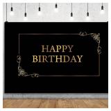 YongFoto Happy Birthday Backdrop 7x5ft Royal Black Gold Nordic Style Photography Background Kids Adult Birthday Party Cake Table Banner Decorations Photoshoot Portraits Photo Studio Booth Props